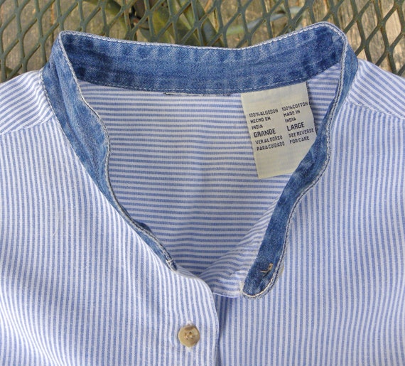 Vintage Striped PostBoy Shirt Cotton Banded Colla… - image 5
