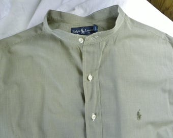 RALPH LAUREN Postboy Shirt BD micro-Check Western Band Collar Mens Yarmouth Chest-57"-Vintage
