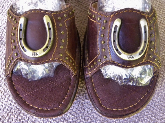 ARIAT Leathe Western HORSESHOE sandals-brown plat… - image 1