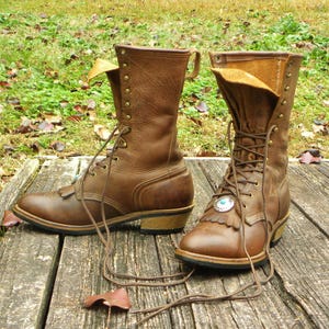 Santa Fe Boot Co Leather Moc Toe Work‎ Boots Kiltie Rubber Toe Cap 9.5 D Santa Fe Boot Co Leather Moc Toe Work Boots | Mercari main image 4