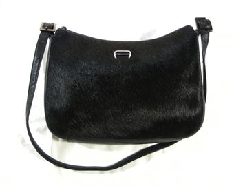 Etienne Aigner Cow HAIR Leather Purse-SMALL Black western shoulder Handbag-vintage