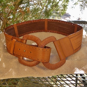 Vintage Linea Pelle Wide Leather Belt LINEA PELLE vintage multicolor Floral LEATHER Waist Belt 1.7  main image 3