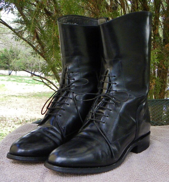 Vintage Justin USA 10" Leather Horsemens BOOTS Bl… - image 5