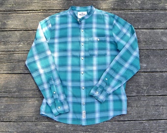 HOLLISTER PostBoy Shirt western Banded Collar Scottish Plaid Cotton Womens M-Chest 44--Vintage