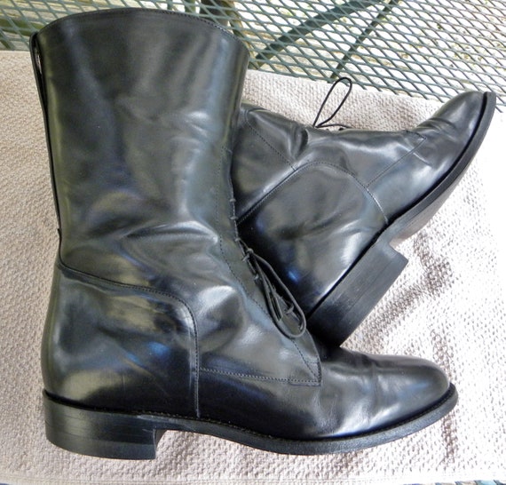Vintage Justin USA 10" Leather Horsemens BOOTS Bl… - image 4