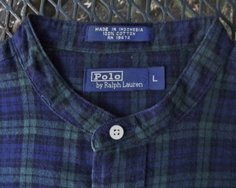 Vintage POLO Ralph Lauren Postboy Shirt BLACKWATCH Plaid western BD Women sz L--Chest-42'