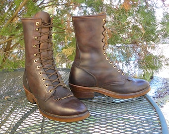 Vintage PD Tuff USA Leather PACKER Western Boots Lace up Kilties ...