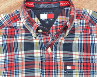 Vintage Tommy Hilfiger flannel Shirt Button Down Scottish Plaid Cowpoke KIDS 6