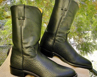 Justin Basics Black Leather Western Roper Cowboy Boots Mens  display picture 2