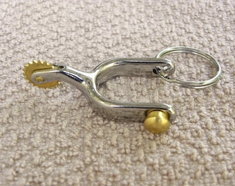 Western Boot Spur Key RING -- Silver Keychain with Gold Accents or Purse Charm