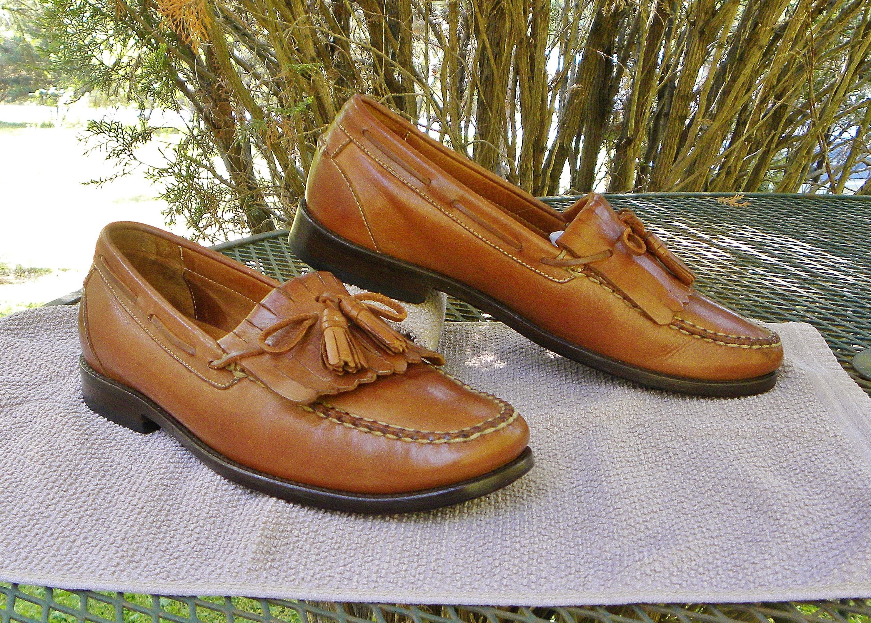 Bass Men\'s Size 10M Leather Woven Tassel Moc Slip On Loafers Preppy Old Money Old money Italy Brass Boot Woven Genuine | Mercari main image 3
