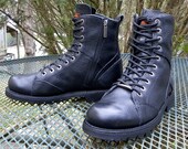Harley Davidson 8 quot Leather Combat Style Moto Boots Black lace up lug soles Bikers Mens size 10.5