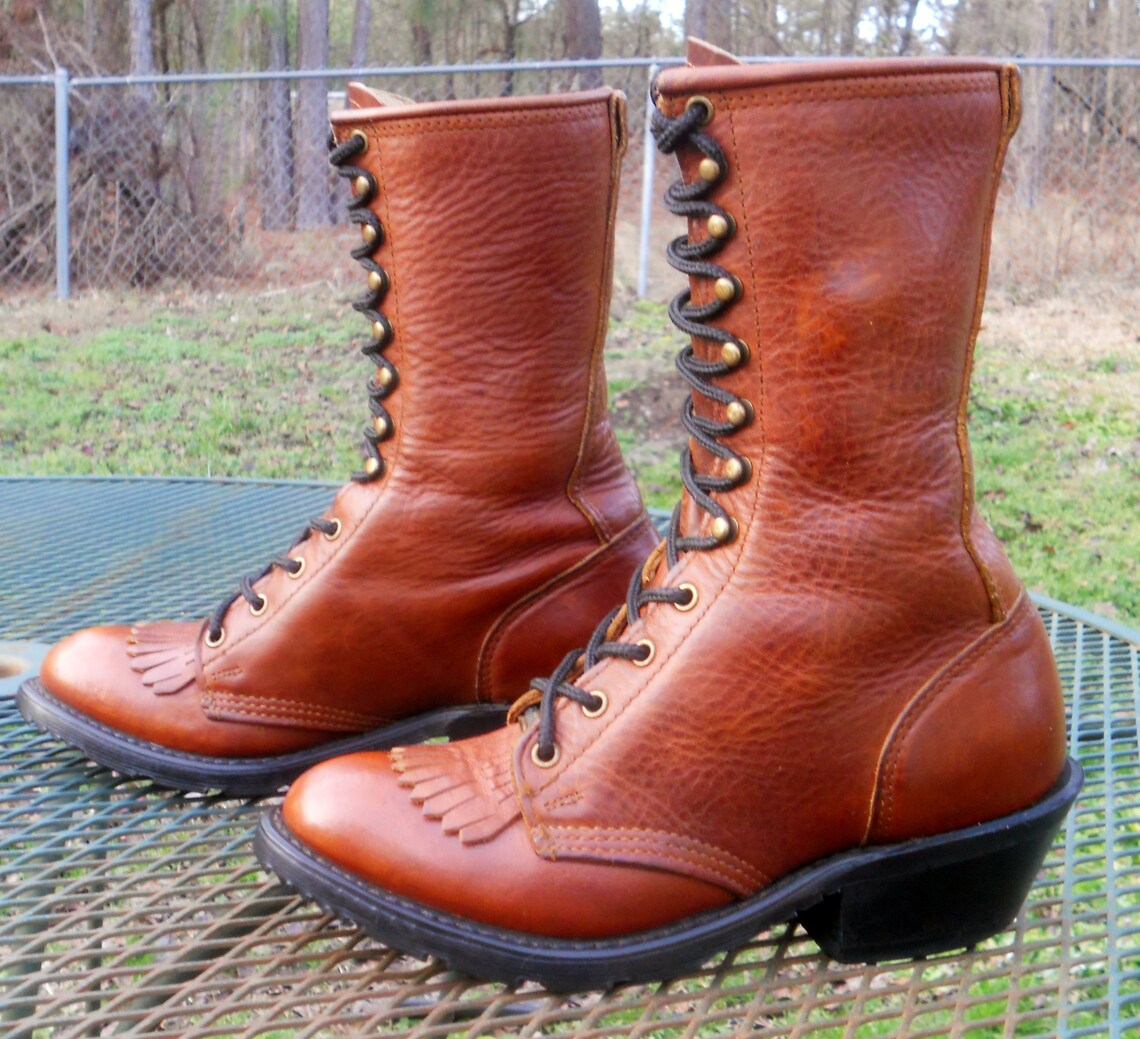 DOUBLE H HH Leather PACKER Boots Western 9 Lace Up Etsy