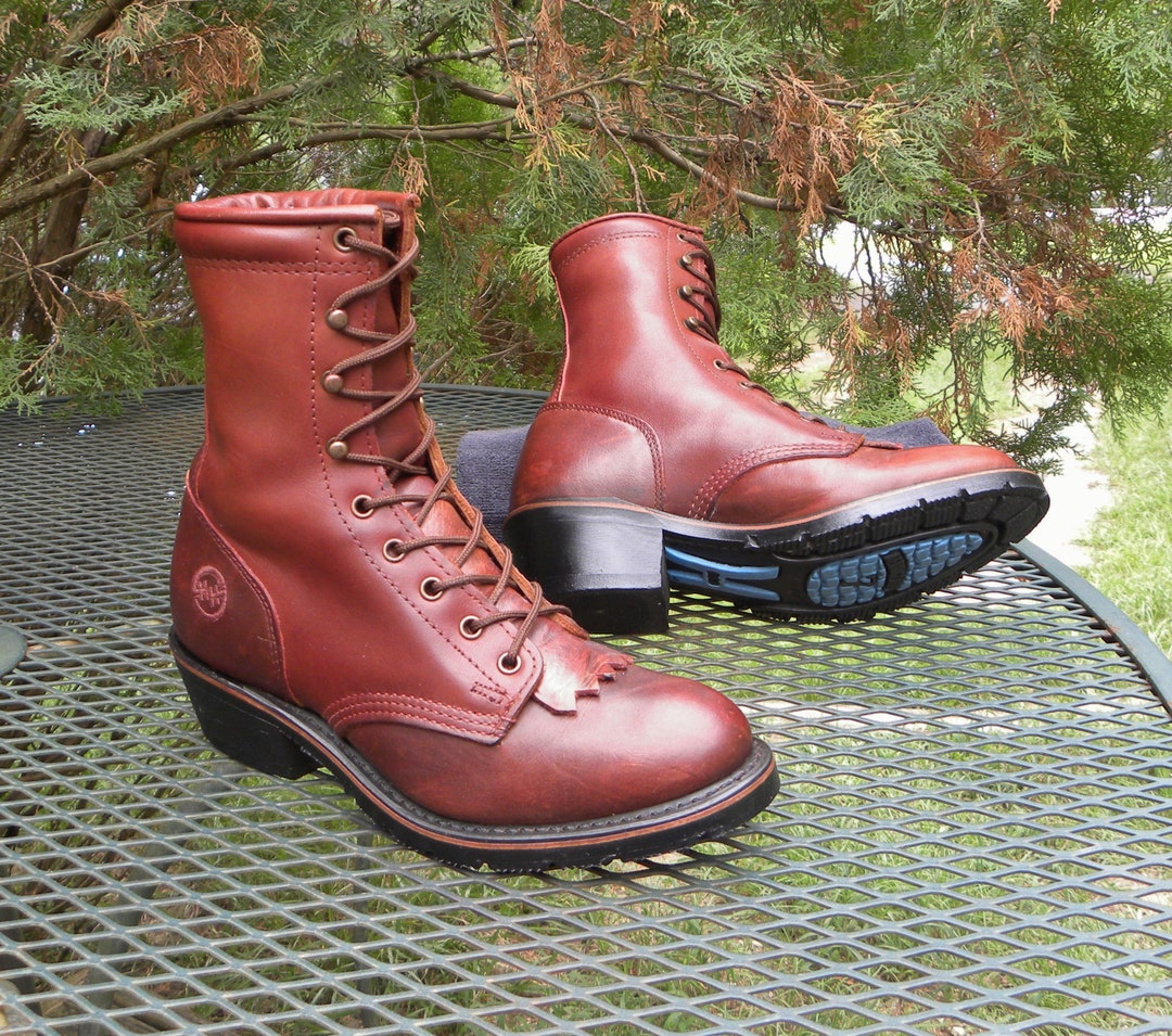 Vintage DOUBLE H HH Leather Packer BOOTS Lace up Western Kiltie Cowboy