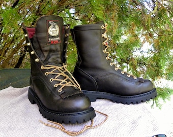 GEORGIA BOOT 9" leather Logger Western Work Boots Lace to toe black Gortex insulated combat styled boots Kilties Men 7.5W