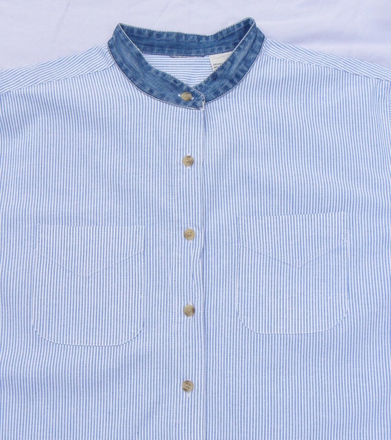 Vintage Striped PostBoy Shirt Cotton Banded Colla… - image 3