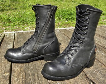 Double H Packer Boots Lacer Mens 10B Black Leather Western Cowboy Kiltie Packer Vintage DOUBLE H (HH) USA 10 main image 2