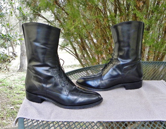 Vintage Justin USA 10" Leather Horsemens BOOTS Bl… - image 1