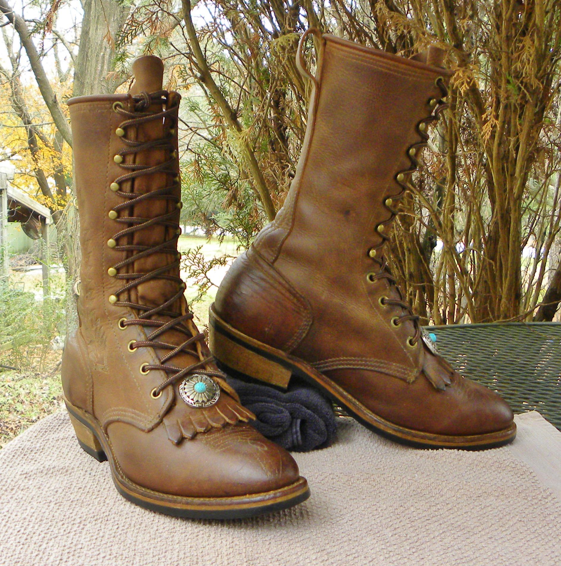 Abilene Boots Men’s Vintage Packer Boots size 8 EE ABILENE Brown Leather PACKER Boots . Vintage Cowgirl Country  main image 2