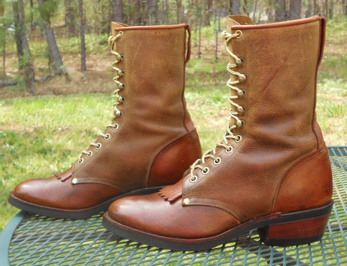Handmade COWTOWN Mexico Leather PACKER Western BOOTS Lace Up Etsy