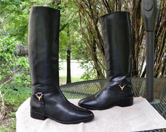 Etienne Aigner Leather RIDING Boots-Tall Black Western Knee high Boots Women 7.5M-Vintage Brazil