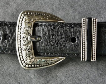 BRIGHTON Black Leather Western BELT 6 strand Braided BOLO Cord Silver Buckle-Rectangle Conchos sz 30