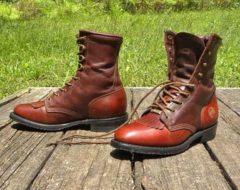 Vintage USA DOUBLE H (HH) Leather Packer Western Boots  display picture 3