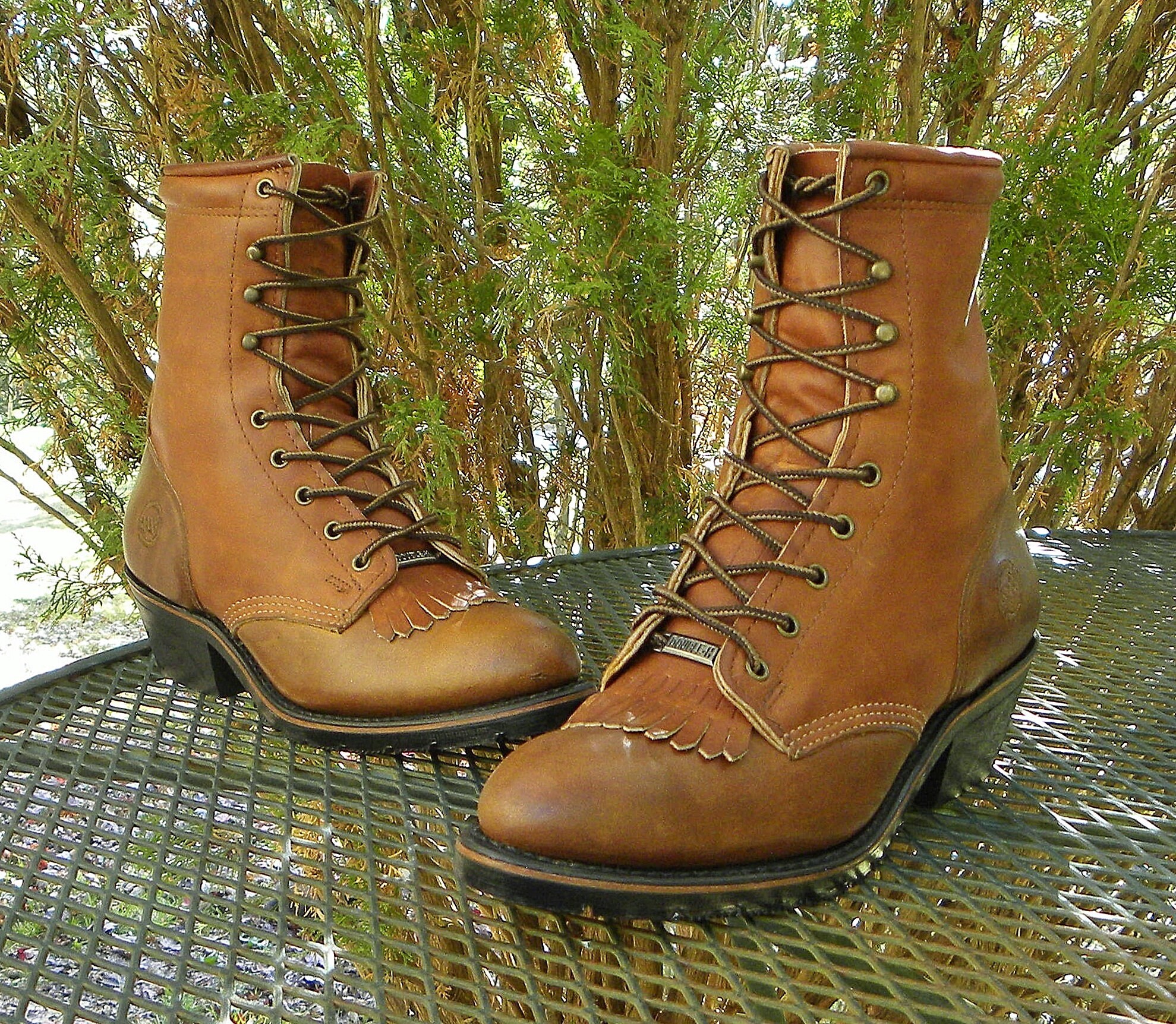 Vintage DOUBLE H HH Leather Packer BOOTS Brown Lace up Western Kiltie Cowboy Womens 9W Etsy