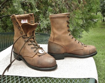PD Tuff USA Apache Leather Paddock Boots- Western Lace up CONCHO Kilties working Safety Toes Womens 6.5 Vintage