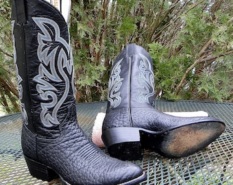 COWTOWN Handmade BULLHIDE Western Boots Mexico black Leather-Pegged soles Men 7D--Vintage