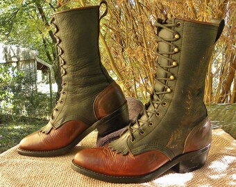 VINTAGE DURANGO PACKER BOOTS Vintage Durango Leather PACKER Western BOOTS Brown Lace up  main image 4