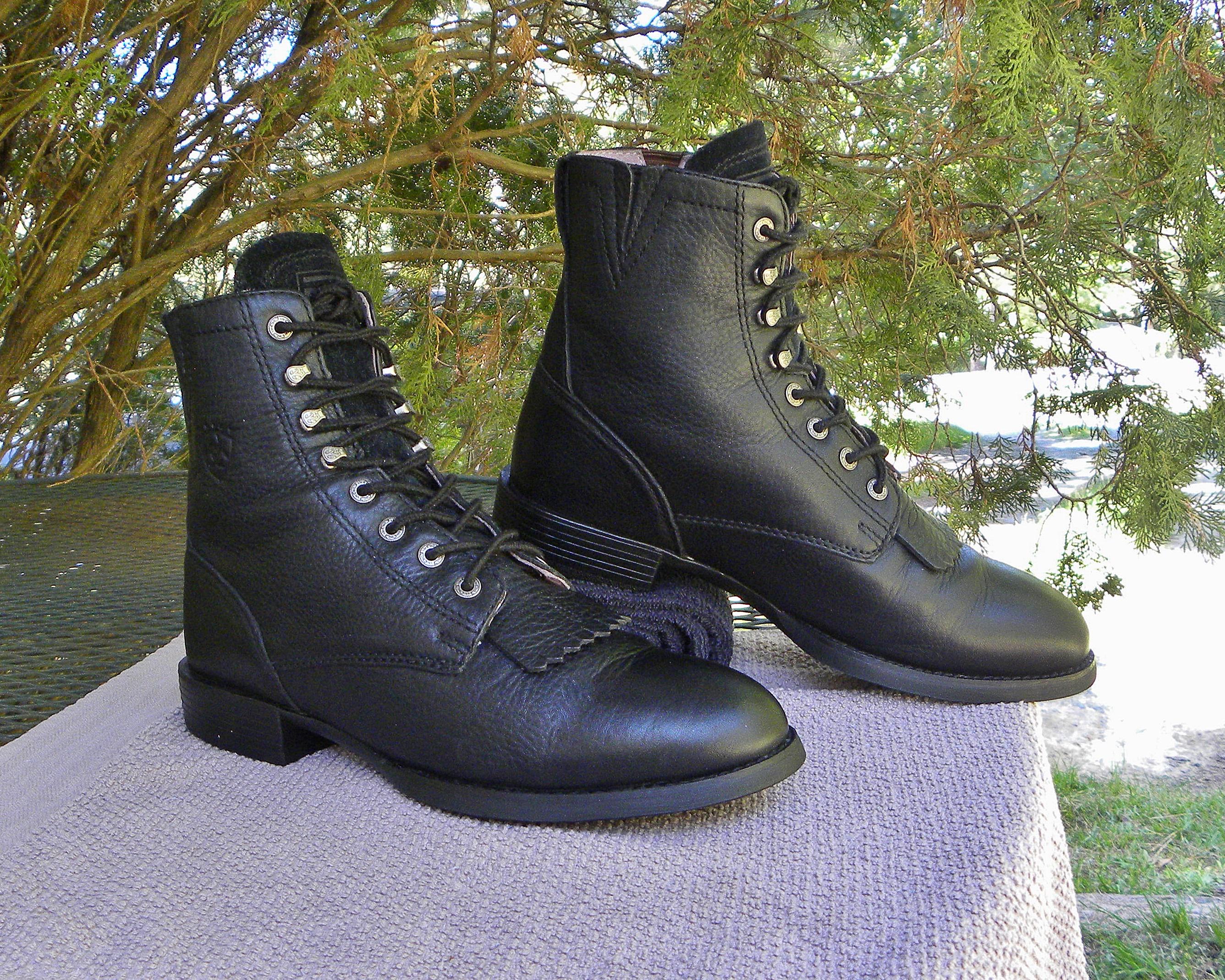 ARIAT Leather Western Paddock Boots- Black Lace up Kiltie Roper