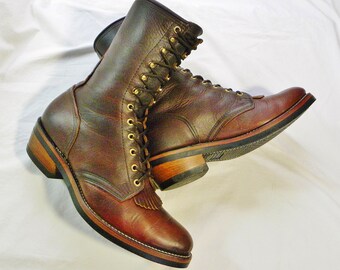 Vintage PD Tuff USA Leather PACKER Western Boots Mahogany  display picture 1