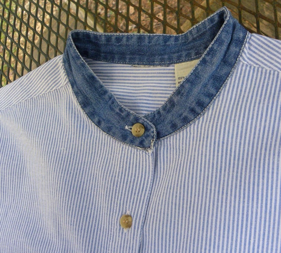 Vintage Striped PostBoy Shirt Cotton Banded Colla… - image 1