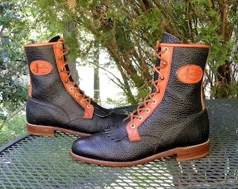 Justin USA BULLHIDE Leather Paddock BOOTS- 2 tone 8" Western Lace up Ropers Kilties Ranch Womens 8B-Vintage