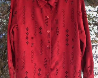 Vintage Sag Harbor Ultrasuede Western Blouse FESTIVE Red w Black Ranch Brands Shirt Womens 10P--Chest 41