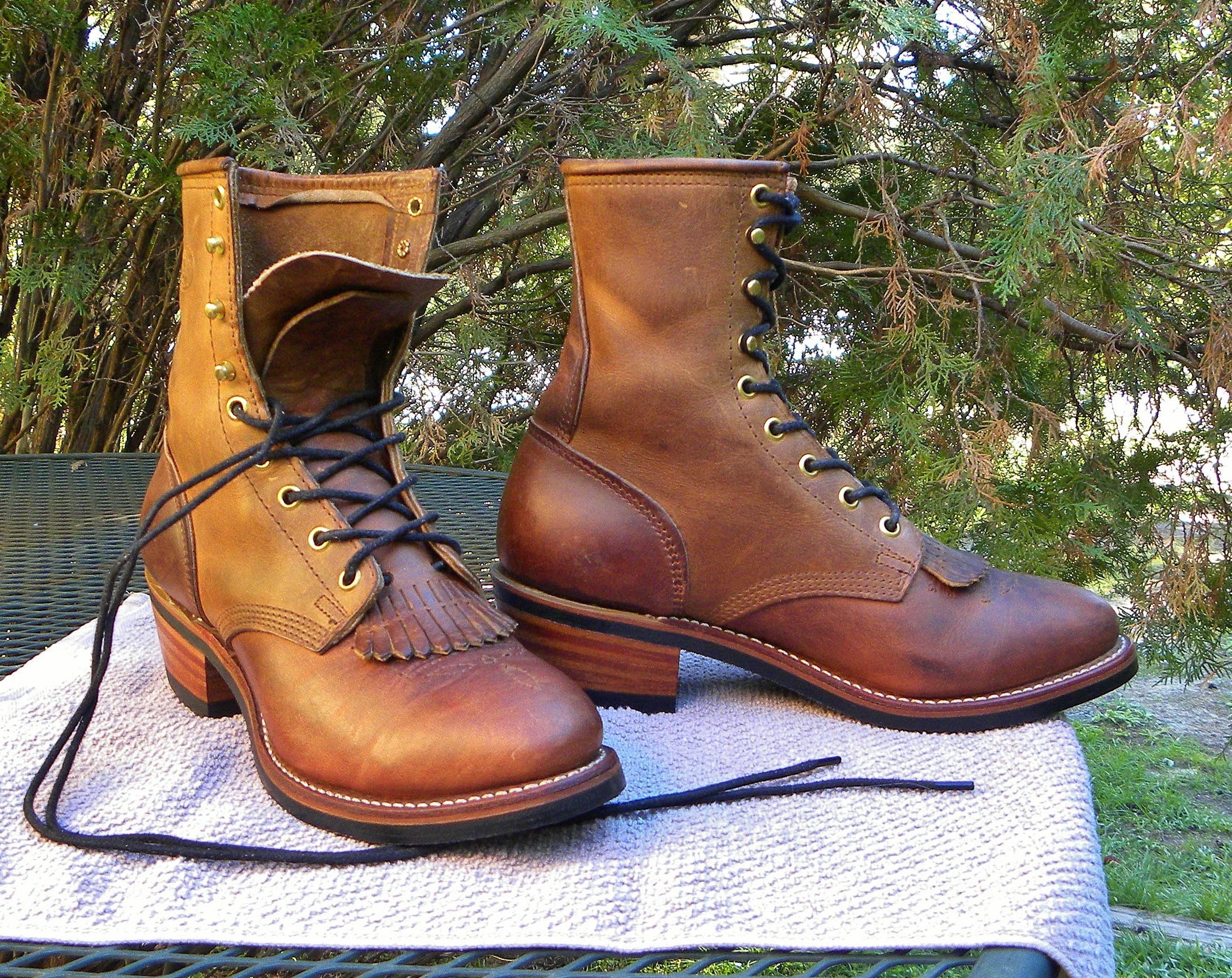 Vintage PD Tuff USA Oiled Leather PACKER Boots Brown Western 