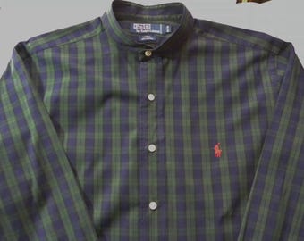 POLO Ralph Lauren Postboy Shirt BLACKWATCH Plaid Lowell Cotton western BD Mens sz 16.5-34---Chest-50"-Vintage