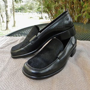 Vintage Italy Joan & David Leather--Calf hair Loafers -Hand made Black slip-on Shoes Womens 8.5M/39