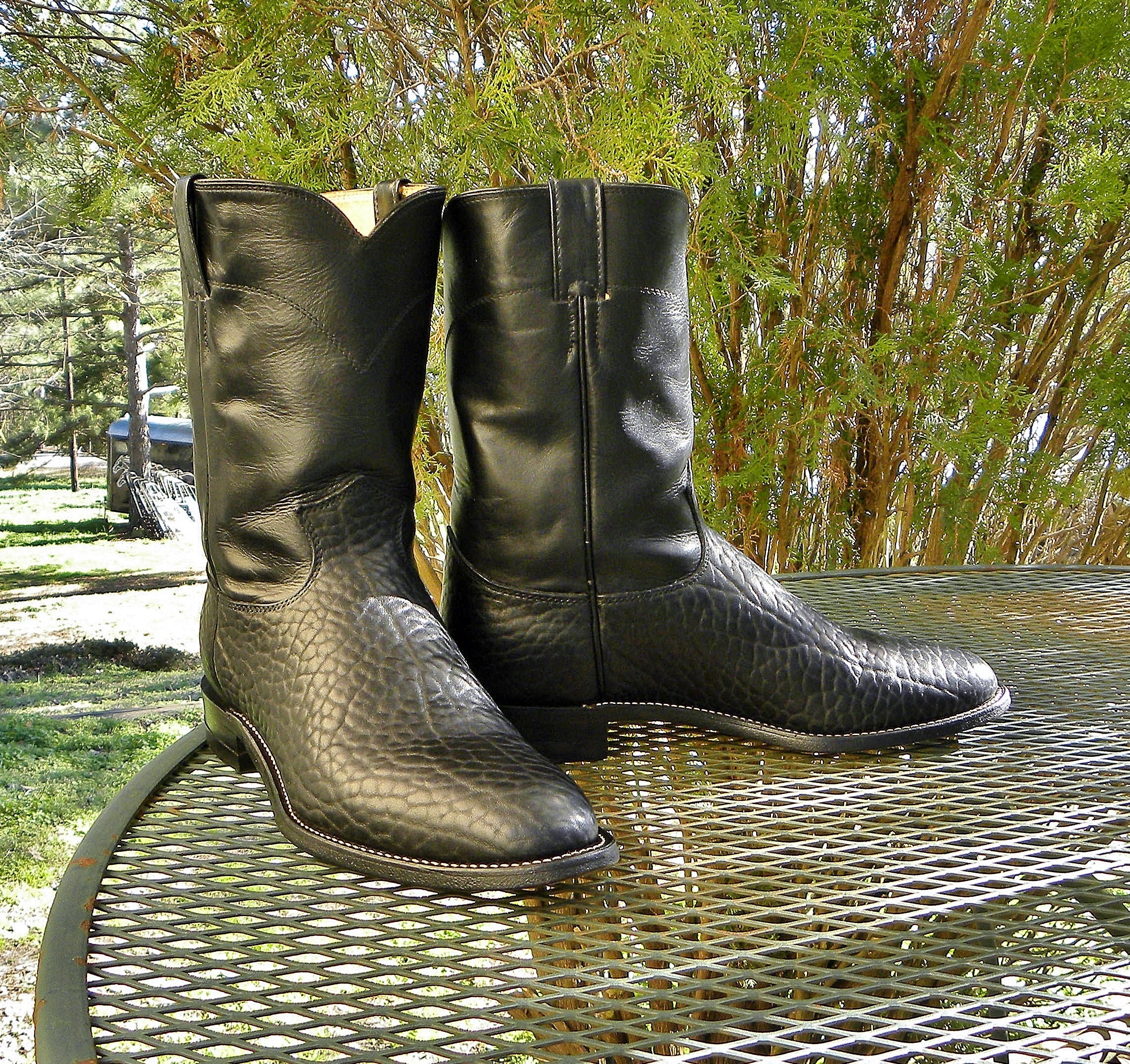 Vintage Justin USA 10 BULLHIDE Leather Western Boots Black
