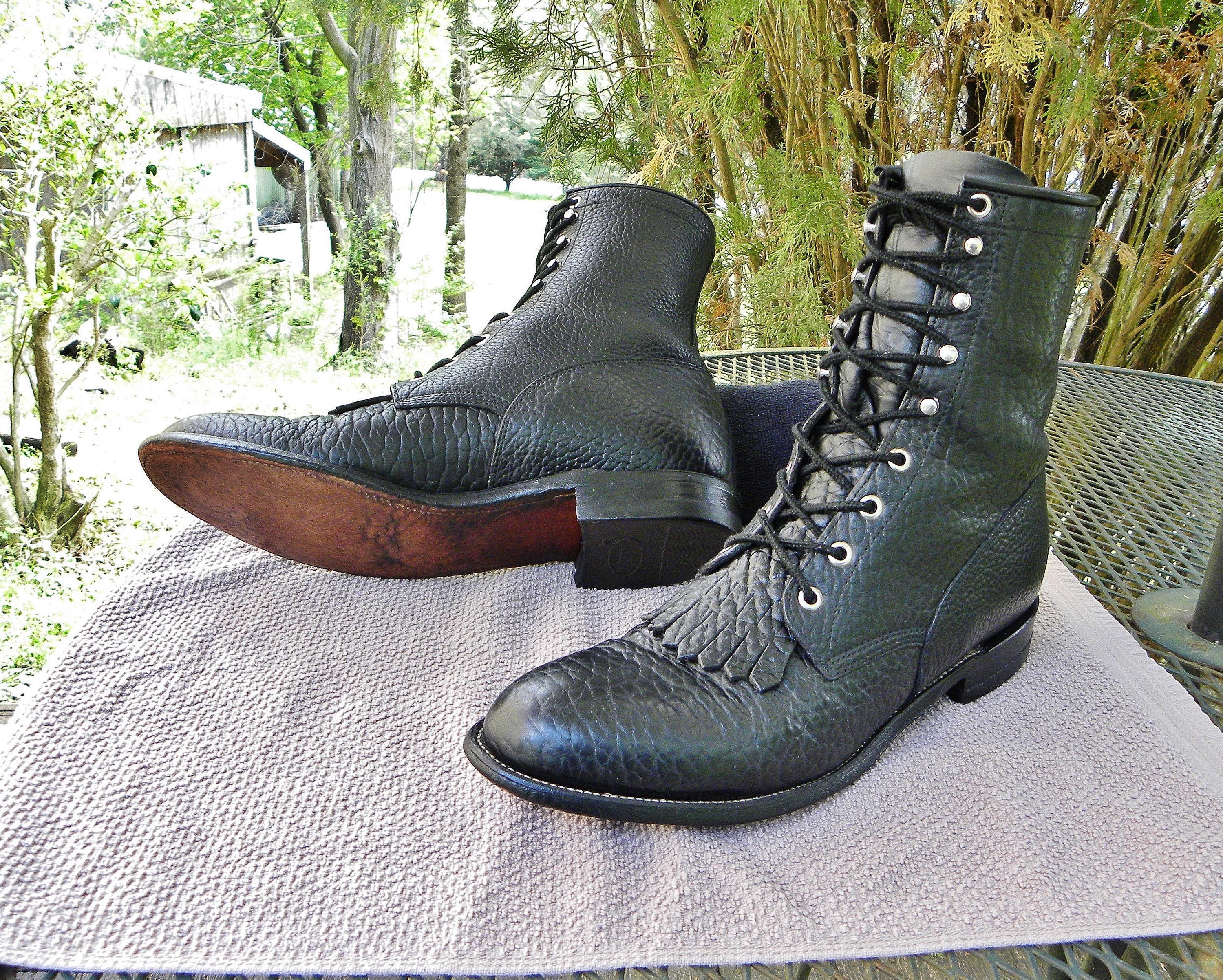 JUSTIN Mens Size 6 D Black Leather Bullhide Western Cowboy Boots Men main image 3
