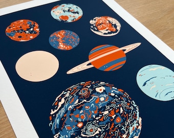 Space print / Unframed wall art / Astronomy planets / Illustrated giclee fine art print/ modern block colours space print