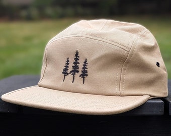 Tree 5 Panel Hat, Five Panel Hat, Camp Hat, Camper Hat, Tan Hat, 5 Panel, Hiking Hat, Flat Brim Hat, Hiking Gift, Camping Gift