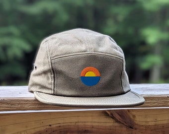 Sunset 5 Panel Hat, Five Panel Hat, Camp Hat, Camper Hat, 5 Panel, Adjustable Hat, Hiking Hat, Flat Brim Hat, Camping Gift, Hiking Gift