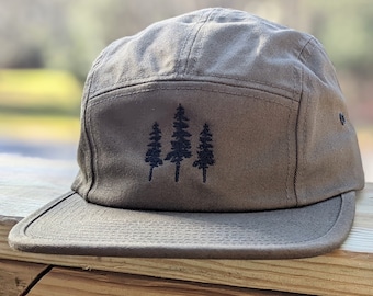 Tree 5 Panel Hat, Five Panel Hat, Camp Hat, Camper Hat, Olive Green Hat, 5 Panel, Hiking Hat, Flat Brim Hat, Hiking Gift, Camping Gift