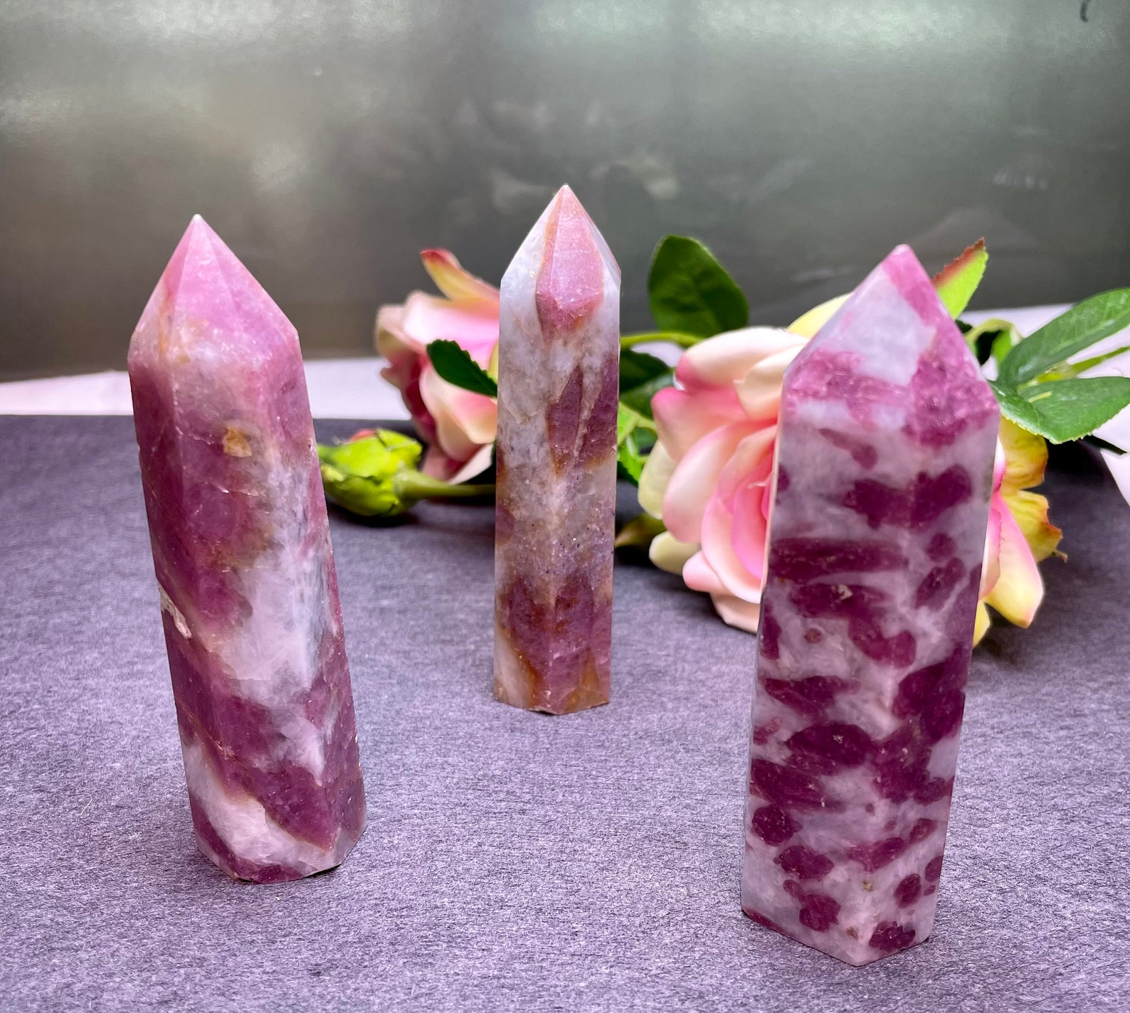 Plum flower tourmaline obelisk quartz dot pink tourmaline Etsy