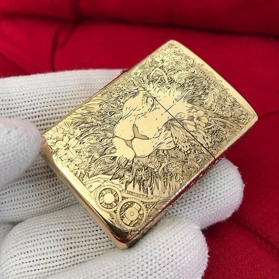 Lion Zippo Gold Lighter Cigar Lighter Lion Lighter Deep Etsy