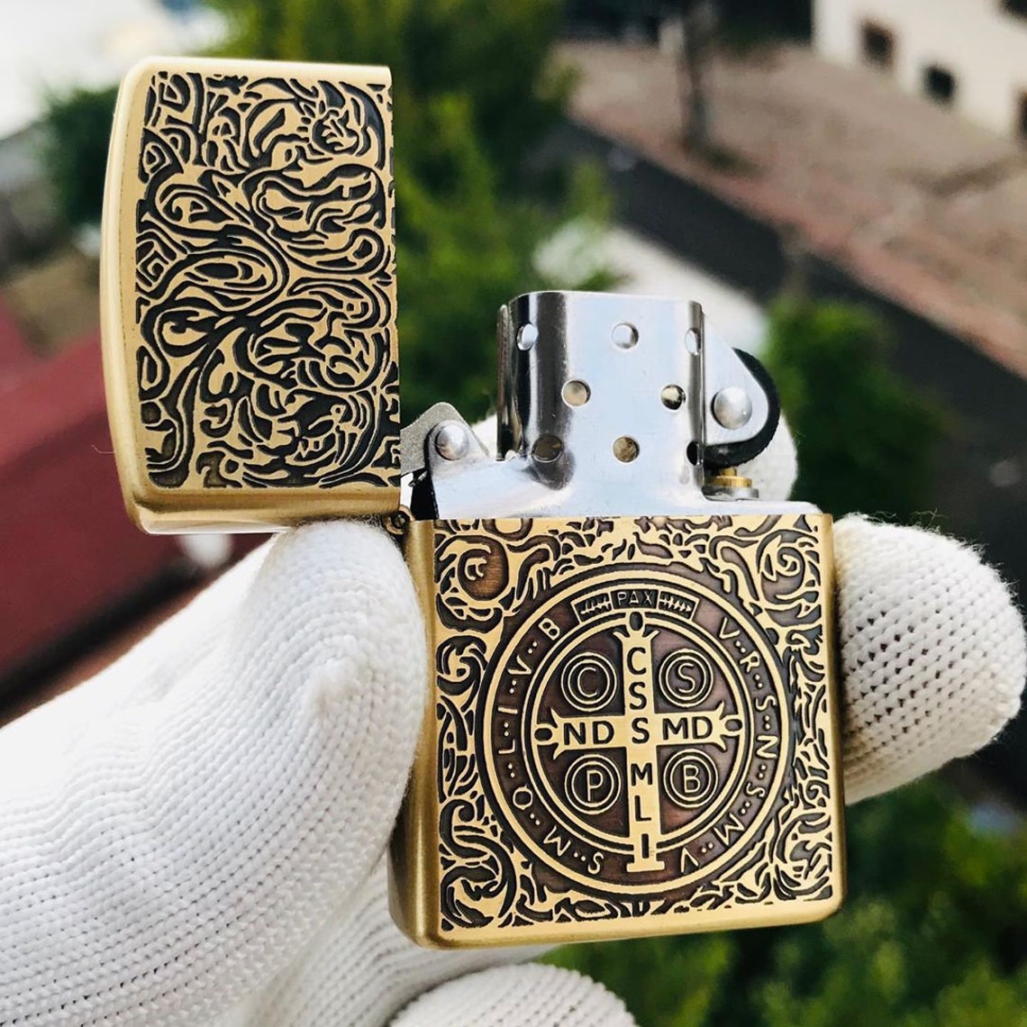 Constantine Lighter Saint Benedict Cross Engraved Zippo Etsy