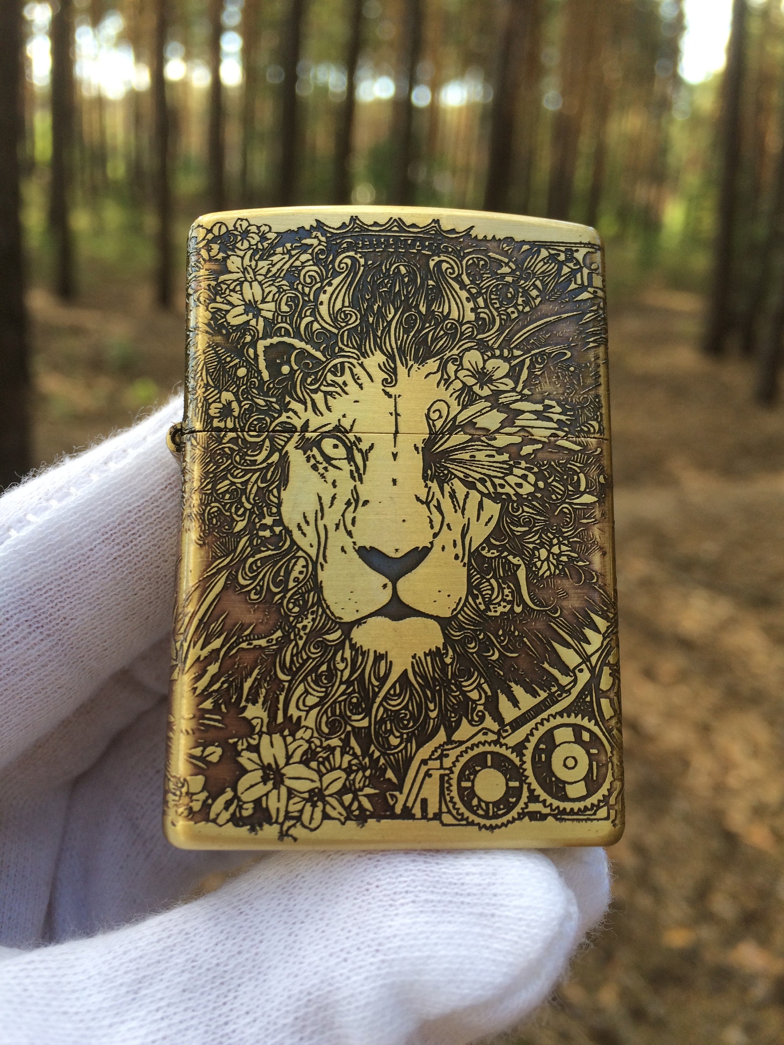 Lion Zippo Gold Lighter Cigar Lighter Lion Lighter Deep Etsy