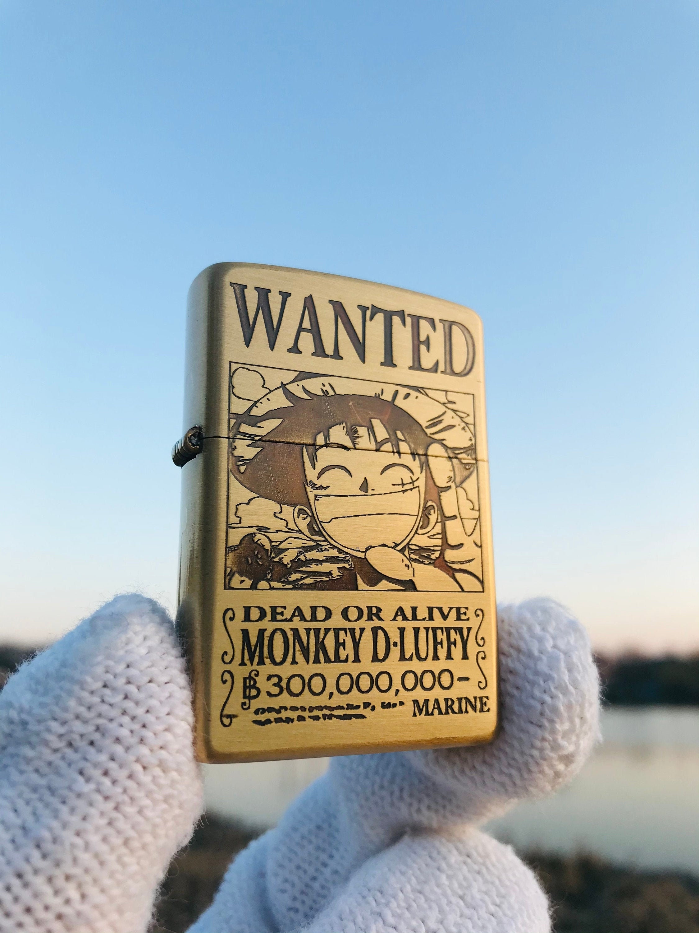 One Piece Wanted Monkey D Luffy Lighter Golden Zippo Lighter Etsy New Zealand